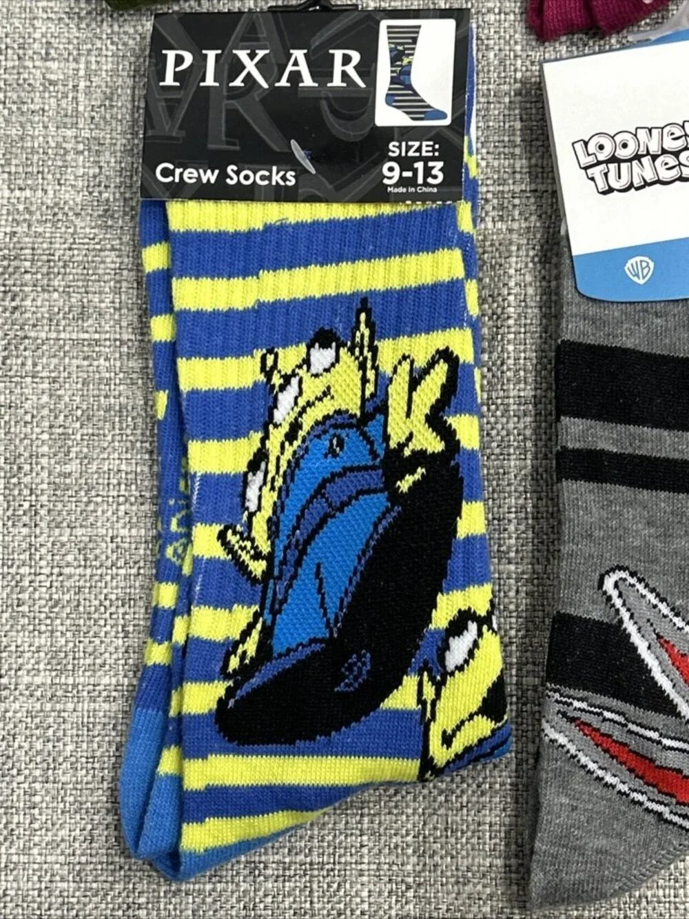 Lot of 4 Novelty Crew Socks Pop Culture Toy Story Shrek Moana Looney Tunes